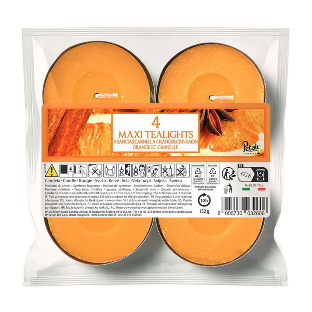 Petali Orange & Cinnamon Maxi Tealights (Pack of 4) £1.67